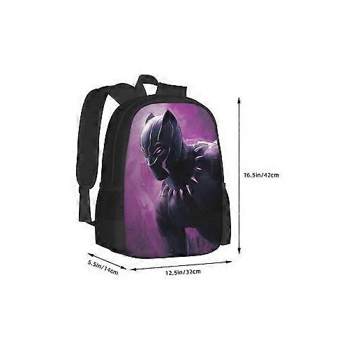 Rucsac casual din Oxford 600D (poliester) cu imprimeu 3D Black Panther, compartiment pentru laptop 15 inch, rezistent la stropire, negru/mov
