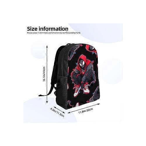 Rucsac pentru laptop din Oxford 600D rezistent la apa, cu print Miles Morales, negru/rosu, pentru laptop 15"