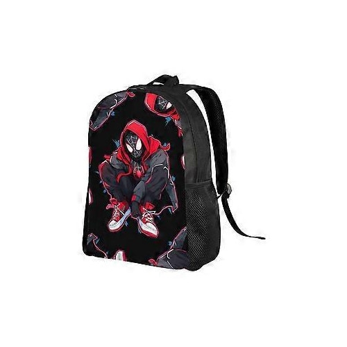 Rucsac pentru laptop din Oxford 600D rezistent la apa, cu print Miles Morales, negru/rosu, pentru laptop 15"
