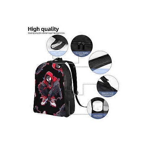 Rucsac pentru laptop din Oxford 600D rezistent la apa, cu print Miles Morales, negru/rosu, pentru laptop 15"
