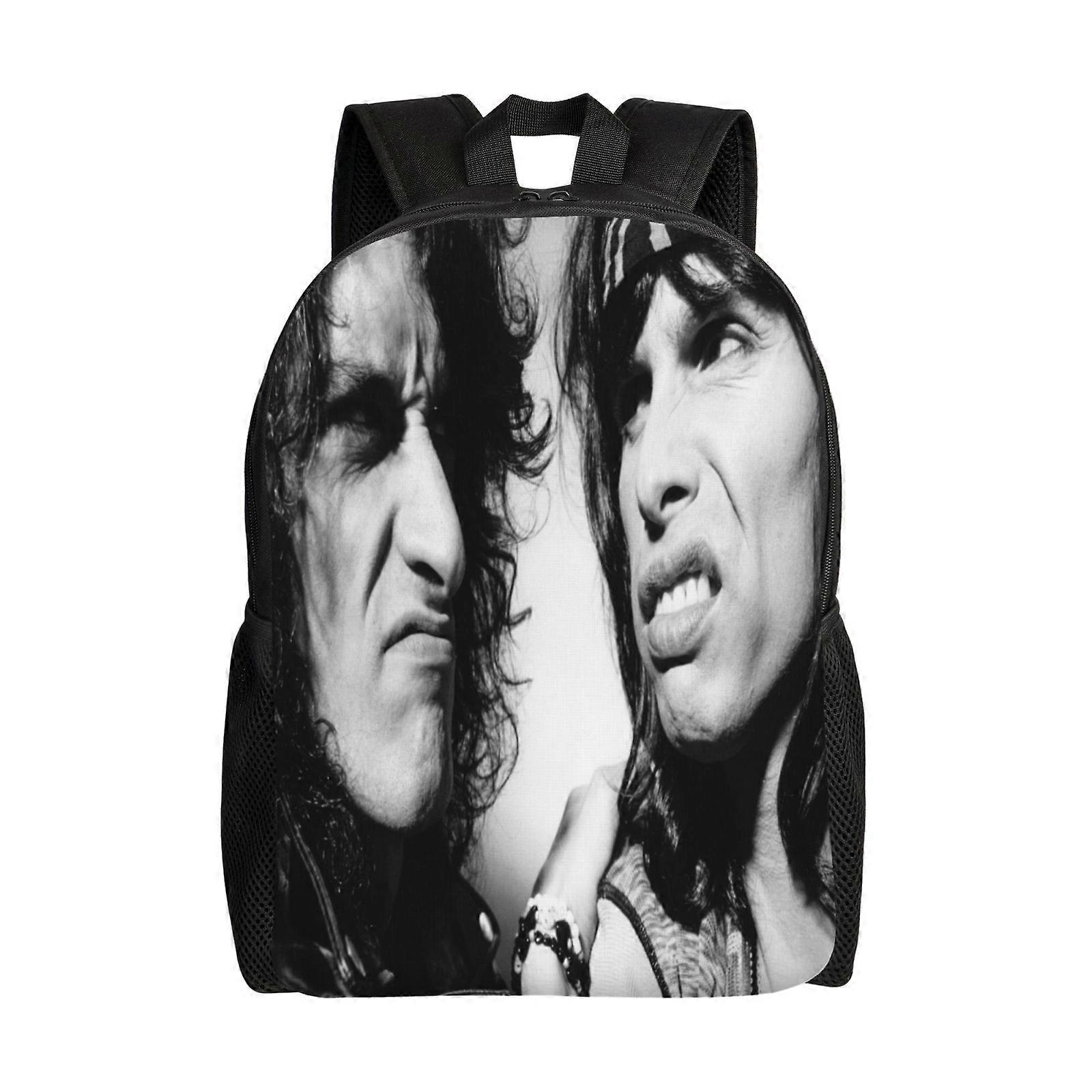Rucsac din poliester 600D Oxford cu imprimeu frontal Aerosmith, rezistent la apa, compartiment pentru laptop 15", negru/alb