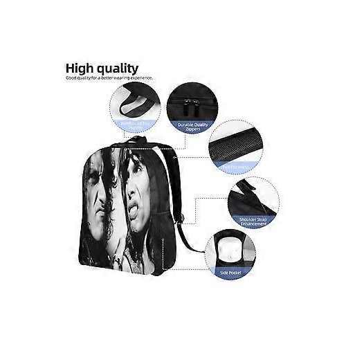 Rucsac din poliester 600D Oxford cu imprimeu frontal Aerosmith, rezistent la apa, compartiment pentru laptop 15", negru/alb