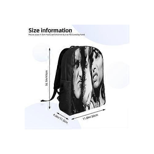 Rucsac din poliester 600D Oxford cu imprimeu frontal Aerosmith, rezistent la apa, compartiment pentru laptop 15", negru/alb
