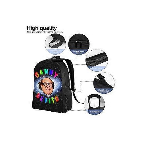 Rucsac unisex din Oxford 600D cu imprimeu Danny DeVito, front PU anti-stropire, compartiment pentru laptop 15", negru/multicolor