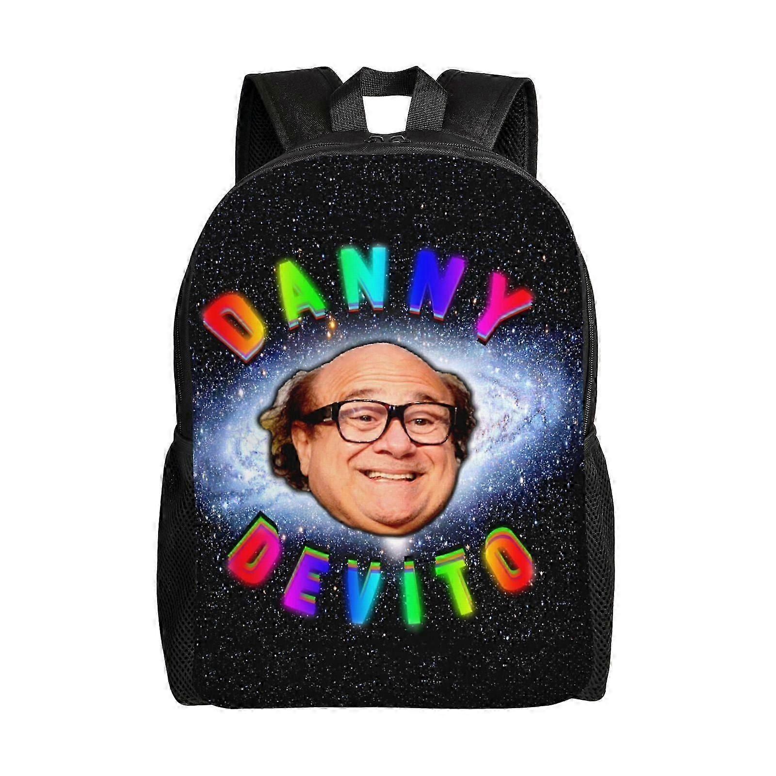 Rucsac unisex din Oxford 600D cu imprimeu Danny DeVito, front PU anti-stropire, compartiment pentru laptop 15", negru/multicolor