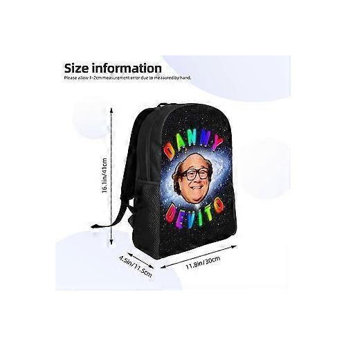 Rucsac unisex din Oxford 600D cu imprimeu Danny DeVito, front PU anti-stropire, compartiment pentru laptop 15", negru/multicolor