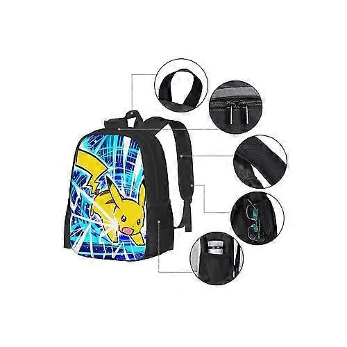 Rucsac scolar din poliester 600D cu print Pikachu, multicolor, compartiment pentru laptop 15'', 42 x 32 x 14 cm