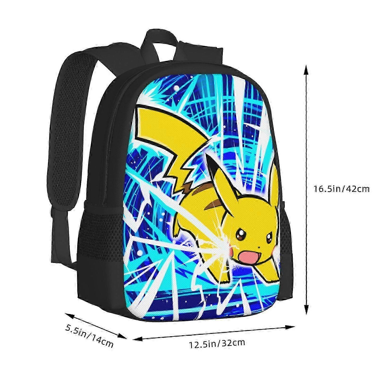 Rucsac scolar din poliester 600D cu print Pikachu, multicolor, compartiment pentru laptop 15'', 42 x 32 x 14 cm