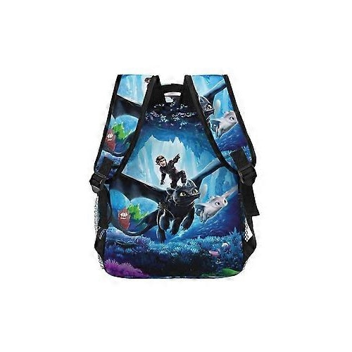 Rucsac laptop din poliester 600D Oxford cu imprimare How to Train Your Dragon, albastru, 40 x 29 x 20 cm, compatibil laptop 15 inch