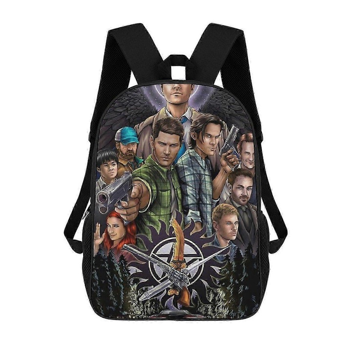 Rucsac pentru laptop din poliester 600D (Oxford) cu print Supernatural, multicolor, pentru laptop 15 inch