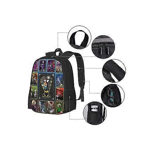 Rucsac din poliester 600D Oxford cu imprimeu 3D The Nightmare Before Christmas (Jack & Sally), multicolor, compartiment pentru laptop 15"