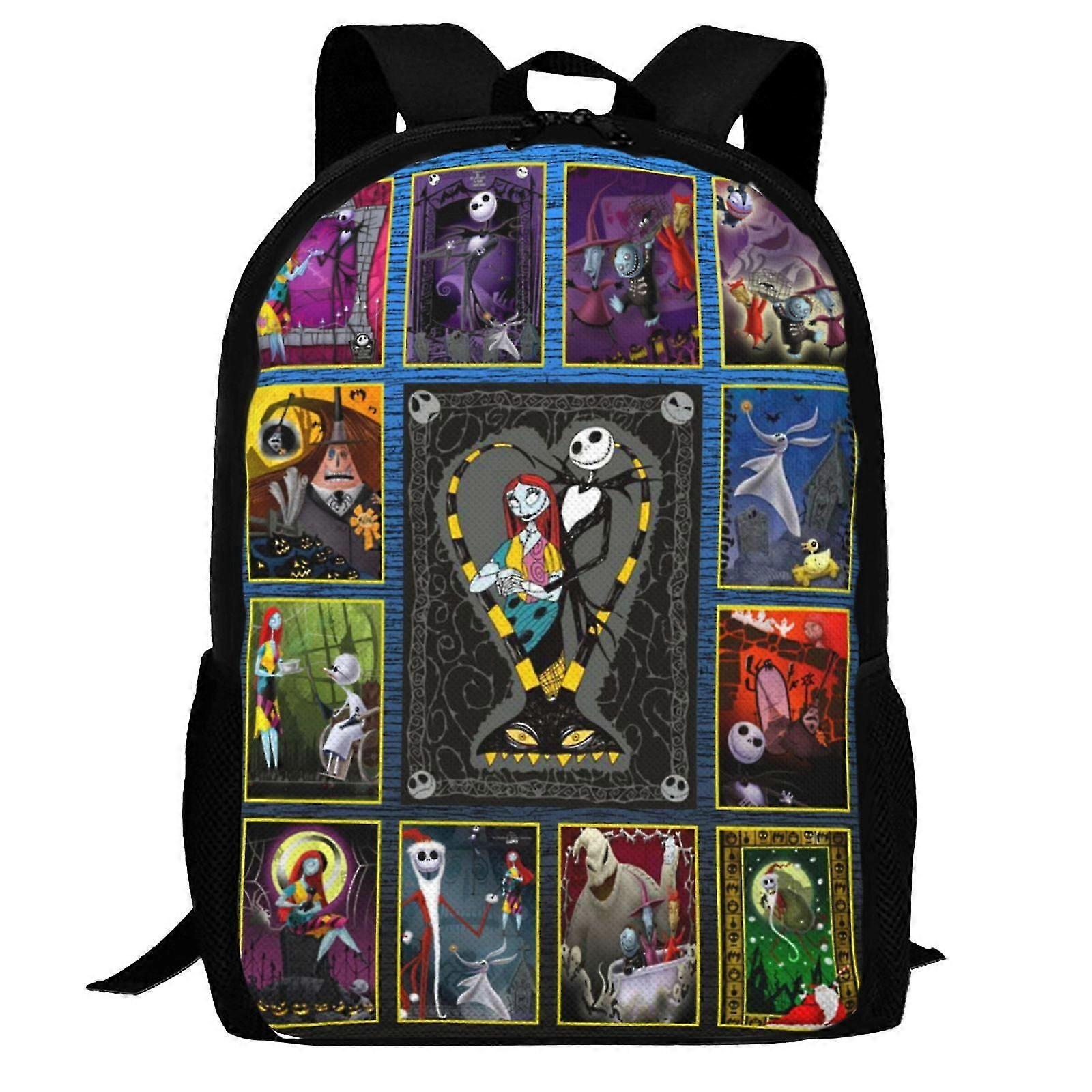Rucsac din poliester 600D Oxford cu imprimeu 3D The Nightmare Before Christmas (Jack & Sally), multicolor, compartiment pentru laptop 15"