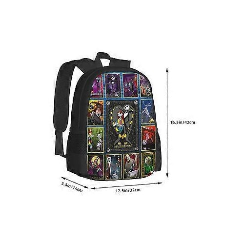 Rucsac din poliester 600D Oxford cu imprimeu 3D The Nightmare Before Christmas (Jack & Sally), multicolor, compartiment pentru laptop 15"