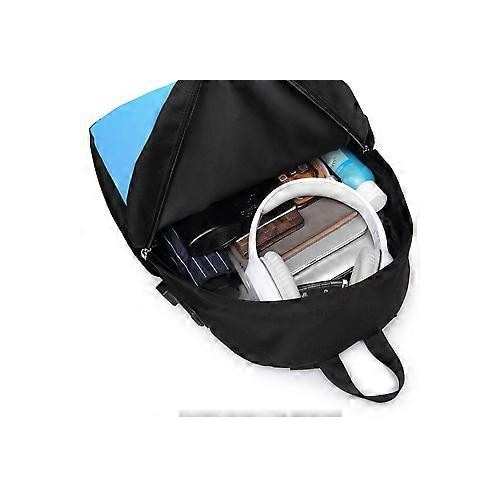 Rucsac in Oxford 600D (poliester) cu port de incarcare USB si imprimeu Stitch, compartiment pentru laptop pana la 16 inch, negru/albastru