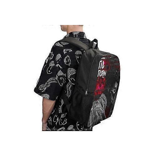 Rucsac, textil Oxford 600D cu PU anti-splash, imprimeu full front, compartiment pentru laptop 15 inch, bretele late respirabile, negru/rosu, model FRU-CJK0424-260827-1995