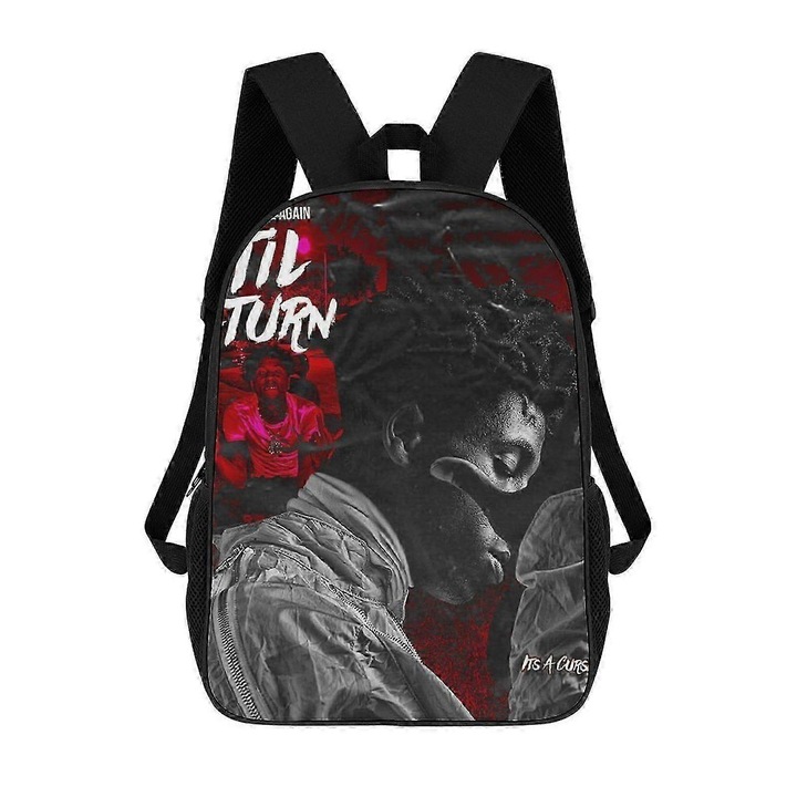 Rucsac, textil Oxford 600D cu PU anti-splash, imprimeu full front, compartiment pentru laptop 15 inch, bretele late respirabile, negru/rosu, model FRU-CJK0424-260827-1995