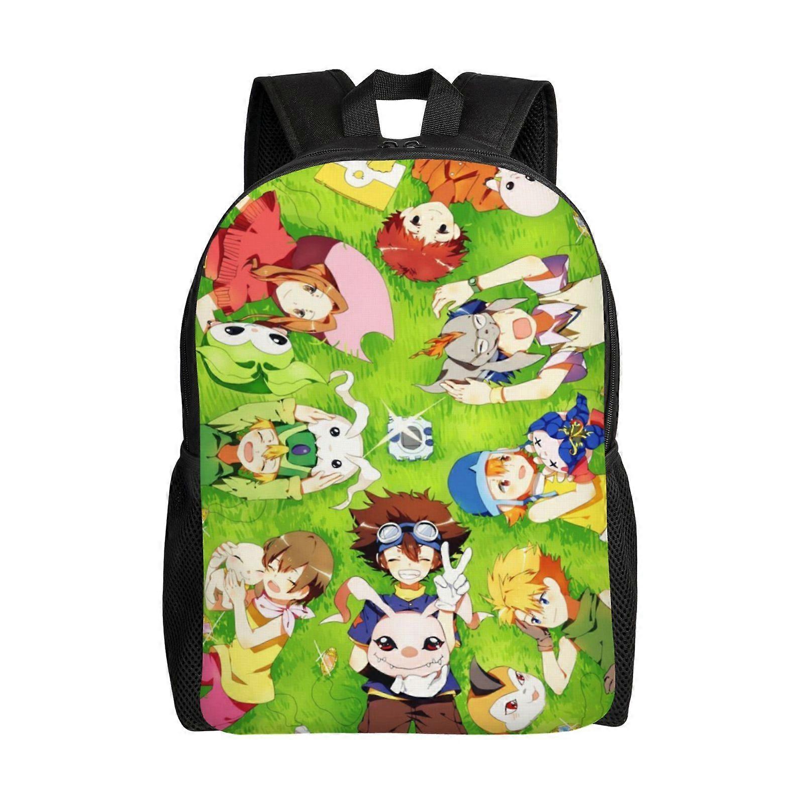 Rucsac R9 din Oxford 600D rezistent la stropire cu imprimeu Digimon, multicolor, pentru laptop 15"