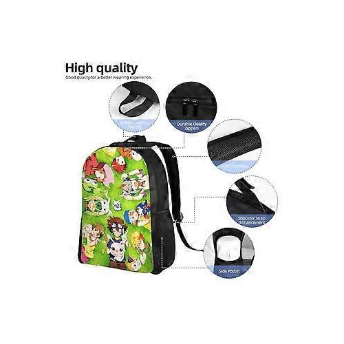 Rucsac R9 din Oxford 600D rezistent la stropire cu imprimeu Digimon, multicolor, pentru laptop 15"