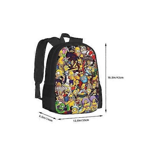Rucsac casual din Oxford 600D cu imprimeu The Simpsons 3D, compartiment pentru laptop 15 inch, negru