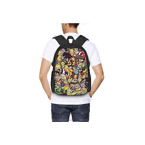 Rucsac casual din Oxford 600D cu imprimeu The Simpsons 3D, compartiment pentru laptop 15 inch, negru