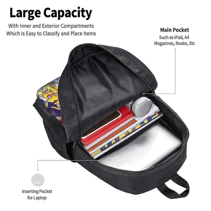 Rucsac casual din Oxford 600D cu imprimeu The Simpsons 3D, compartiment pentru laptop 15 inch, negru