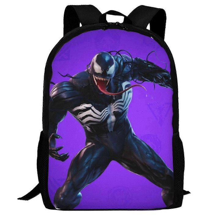 Rucsac din Oxford 600D cu print 3D Venom, compartiment pentru laptop 15 inch, mov/negru