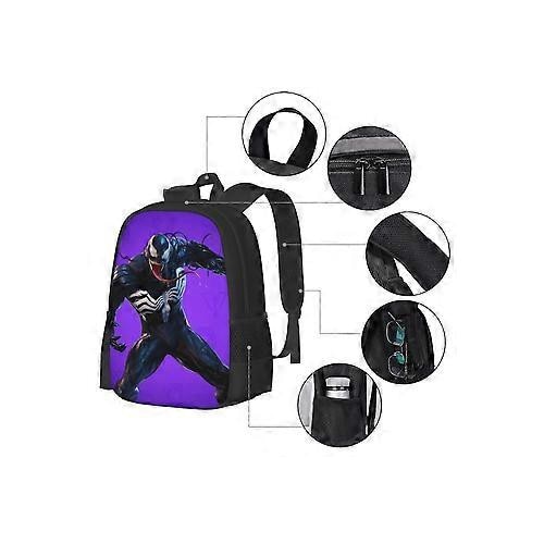 Rucsac din Oxford 600D cu print 3D Venom, compartiment pentru laptop 15 inch, mov/negru