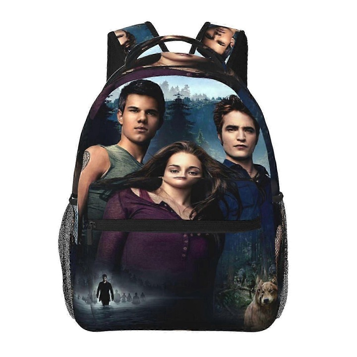 Rucsac din Oxford 600D cu imprimeu The Twilight Saga, compartiment pentru laptop 15", rezistent la stropire, bretele reglabile, Multicolor