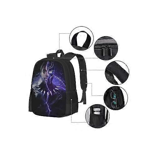 Rucsac din Oxford 600D, print 3D Black Panther tk1426, compartiment pentru laptop 15'', rezistent la stropire, negru/violet