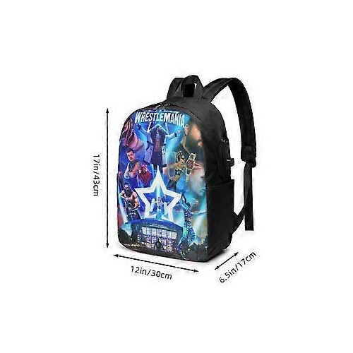 Rucsac din Oxford 600D cu port de incarcare USB, imprimeu Wrestlemania multicolor, pentru laptop 15"