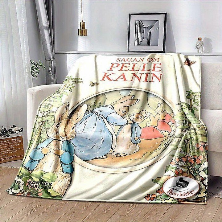 Одеяло от фланел против натрупване на влакна с принт Peter Rabbit FRU-CJK0424-260827-1948, супер меко, дигитален печат, бял гръб, многоцветно, 125x100 / 150x125 / 200x150 cm