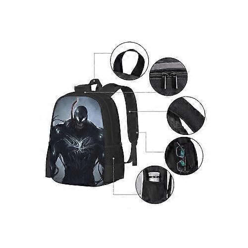 Rucsac din Oxford 600D poliester cu print Venom b4770, negru, compartiment pentru laptop 15", usor