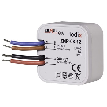 Sursa de alimentare Zamel, 12 V DC / 8 W ZNP-08-12 Sursa de alimentare Zamel, 12 V DC / 8 W ZNP-08-12