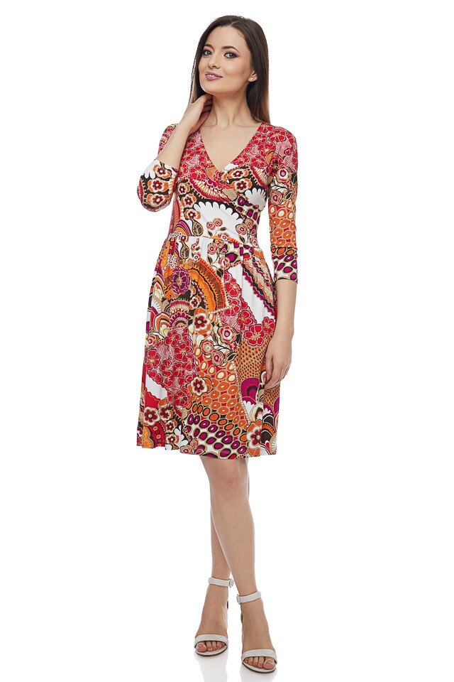 Rochie imprimata cu decolteu in V rosu, Imprimeu