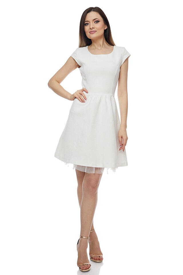 Rochie cu jupa tull alb, Alb