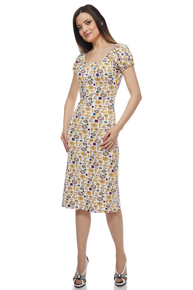 Rochie din jerse imprimat galben, Galben