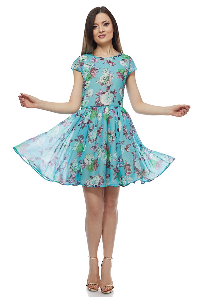 Rochie feminina din voal imprimat aqua, Aqua