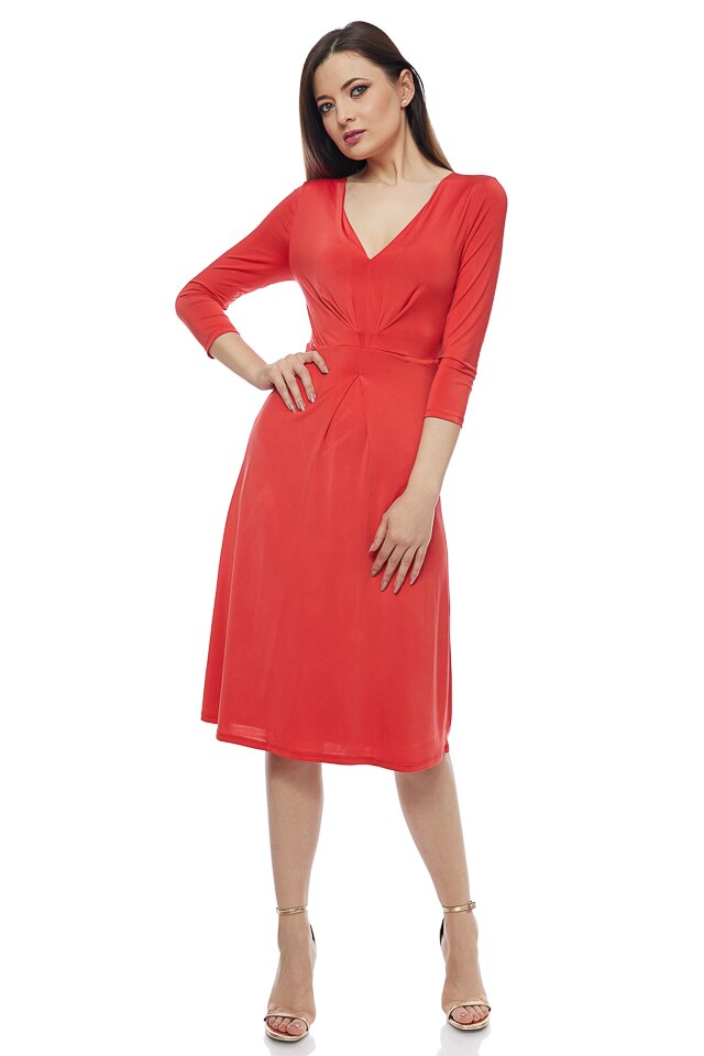 Rochie lycra cu decolte in V corai, Corai