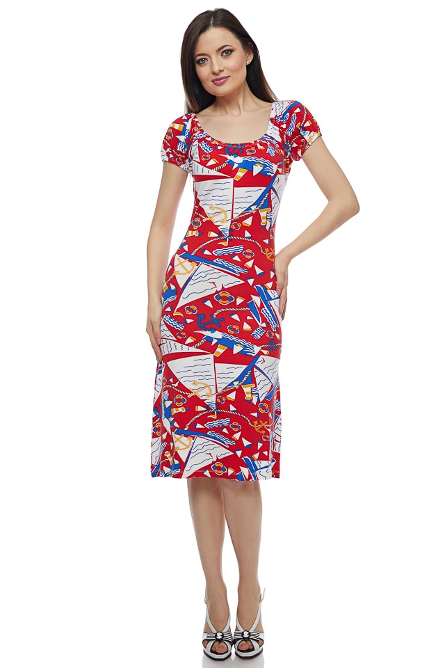Rochie din jerse imprimat rosu, Rosu