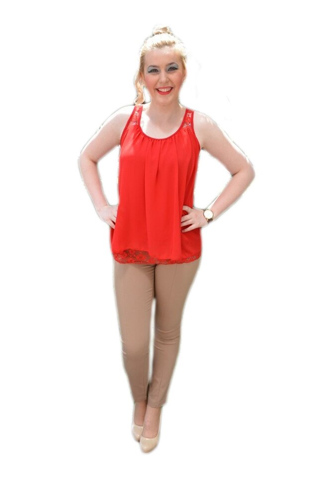 Bluza din voal cu insertie de dantela jos, D&J Exclusive, Rosu