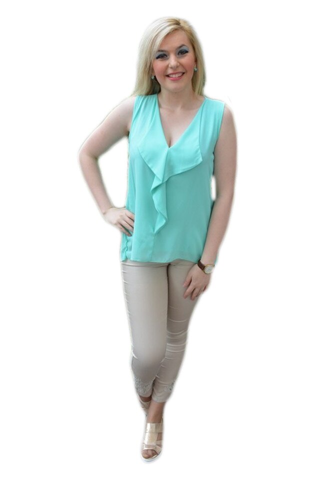 Bluza eleganta, din voal combinat cu dantela, D&J Exclusive, Turcoaz