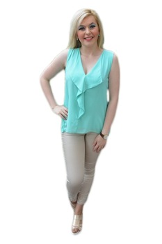 Bluza eleganta, din voal combinat cu dantela, D&J Exclusive, Turcoaz Bluza eleganta, din voal combinat cu dantela, D&J Exclusive, Turcoaz