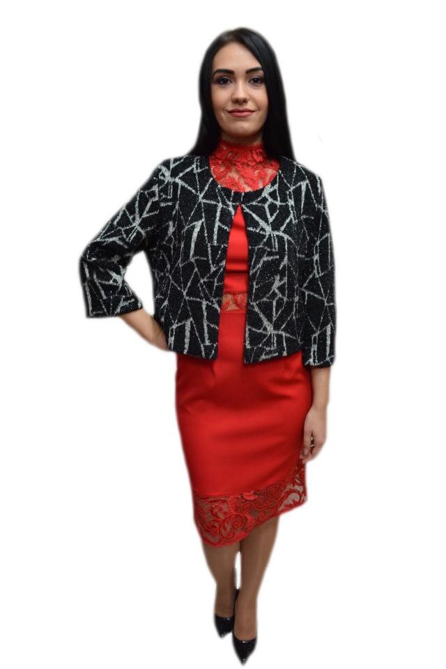 Bolero modern cu aspect usor lucios, D&J Exclusive, Negru/Alb