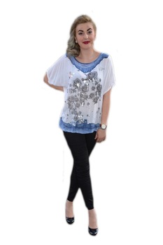 Bluza scurta in fata lung in spate, D&J Exclusive, Alb/Albastru Bluza scurta in fata lung in spate, D&J Exclusive, Alb/Albastru