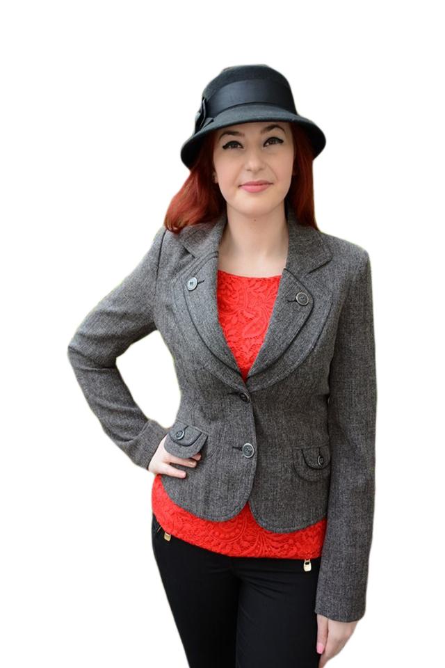 Sacou modern cu aspect pepit, D&J Exclusive, Gri