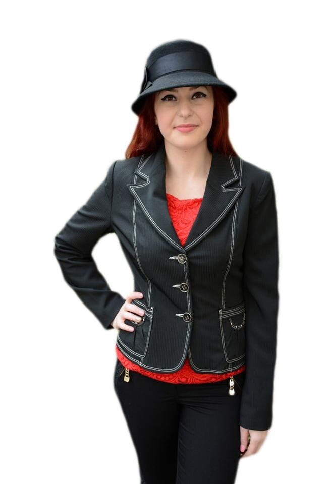 Sacou office cu dungi subtiri in tesatura, D&J Exclusive, Negru