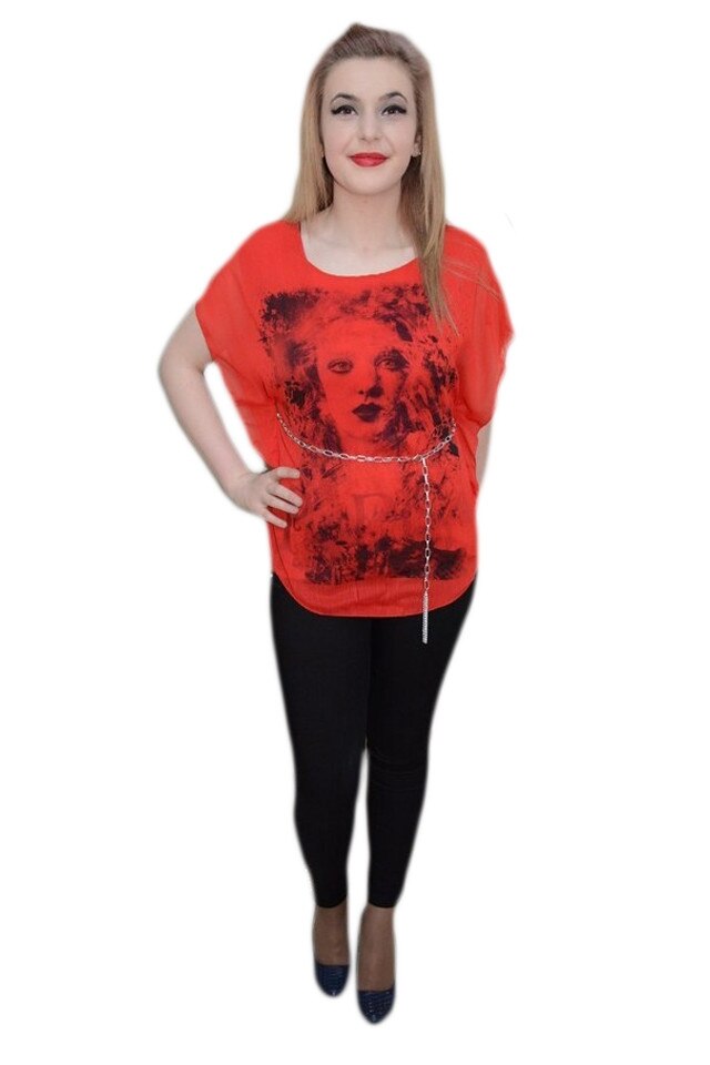 Bluza din voal cu captuseala usor elastica, D&J Exclusive, Rosu