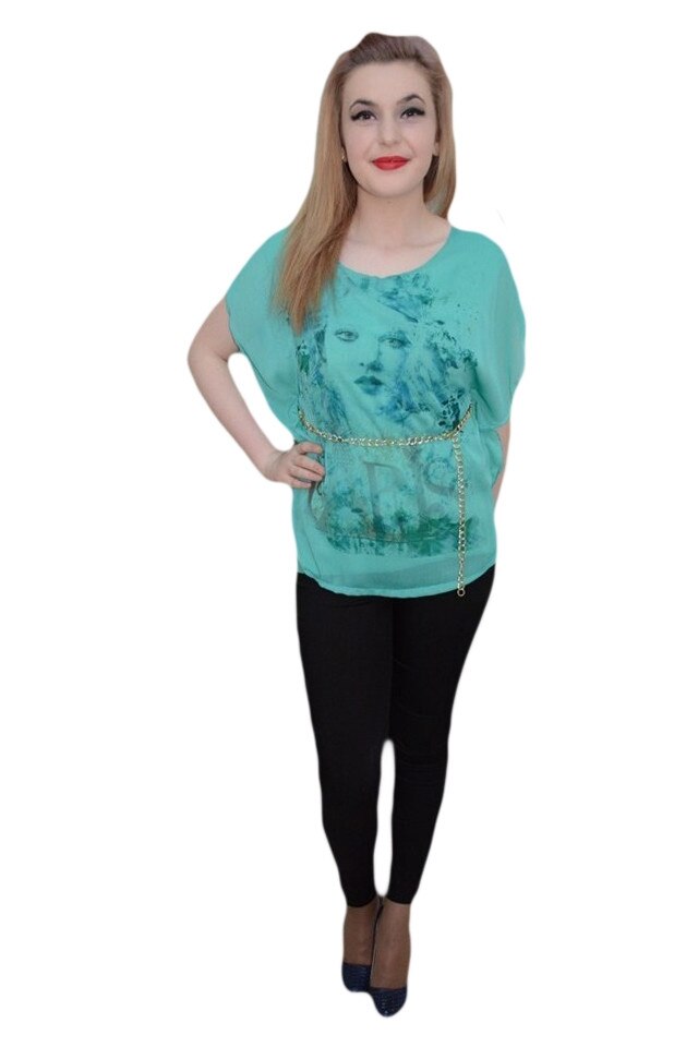 Bluza din voal cu captuseala usor elastica, D&J Exclusive, Turcoaz