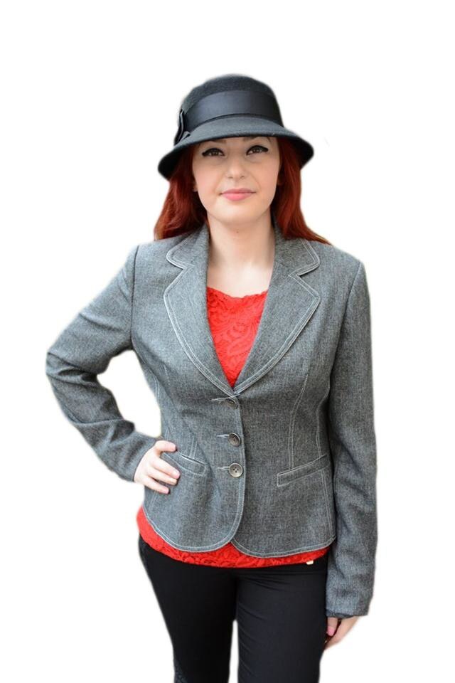 Sacou office ,rever dublu si decolteu in V , D&J Exclusive,, Gri