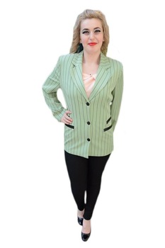 Sacou cu dungi negre subtiri in material, D&J Exclusive, Verde deschis, 44 Sacou cu dungi negre subtiri in material, D&J Exclusive, Verde deschis, 44